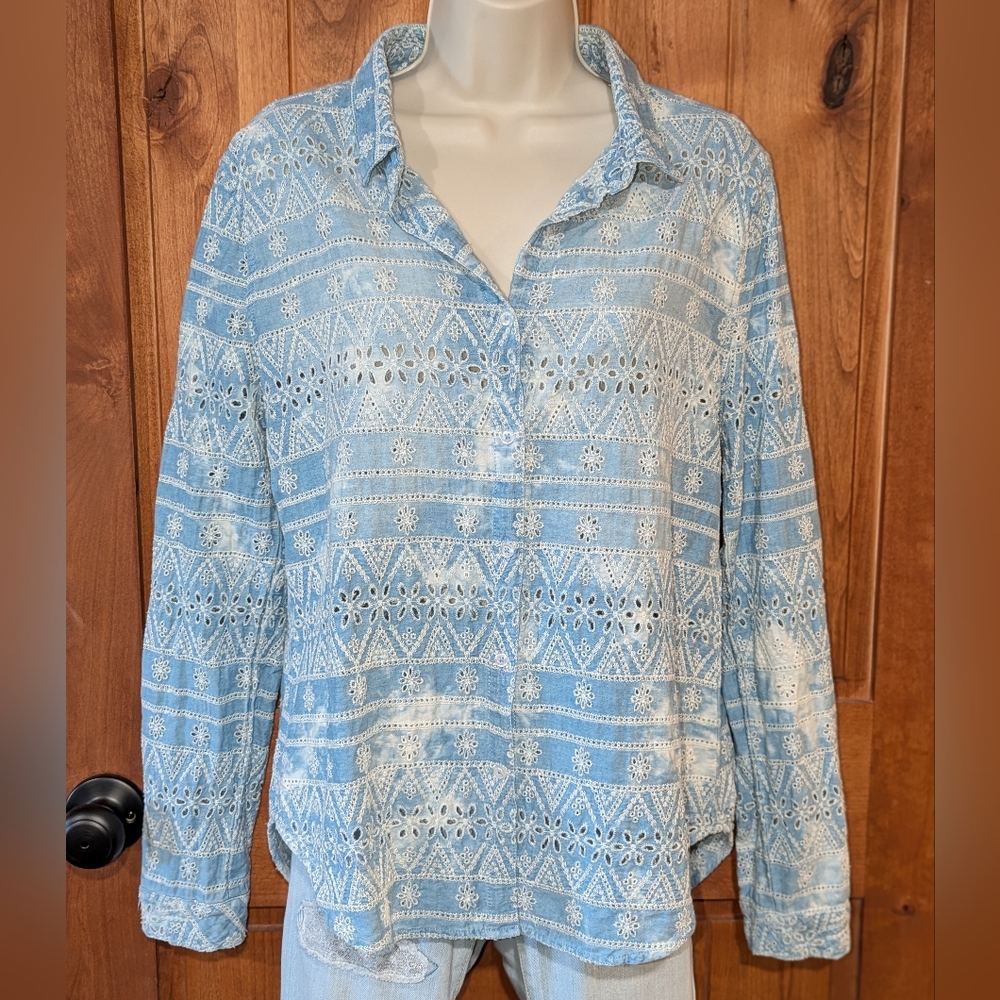 dylan Light Blue Eyelet Button Down Shirt